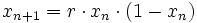 x_{n+1} = r\cdot x_n\cdot(1 - x_n / K)